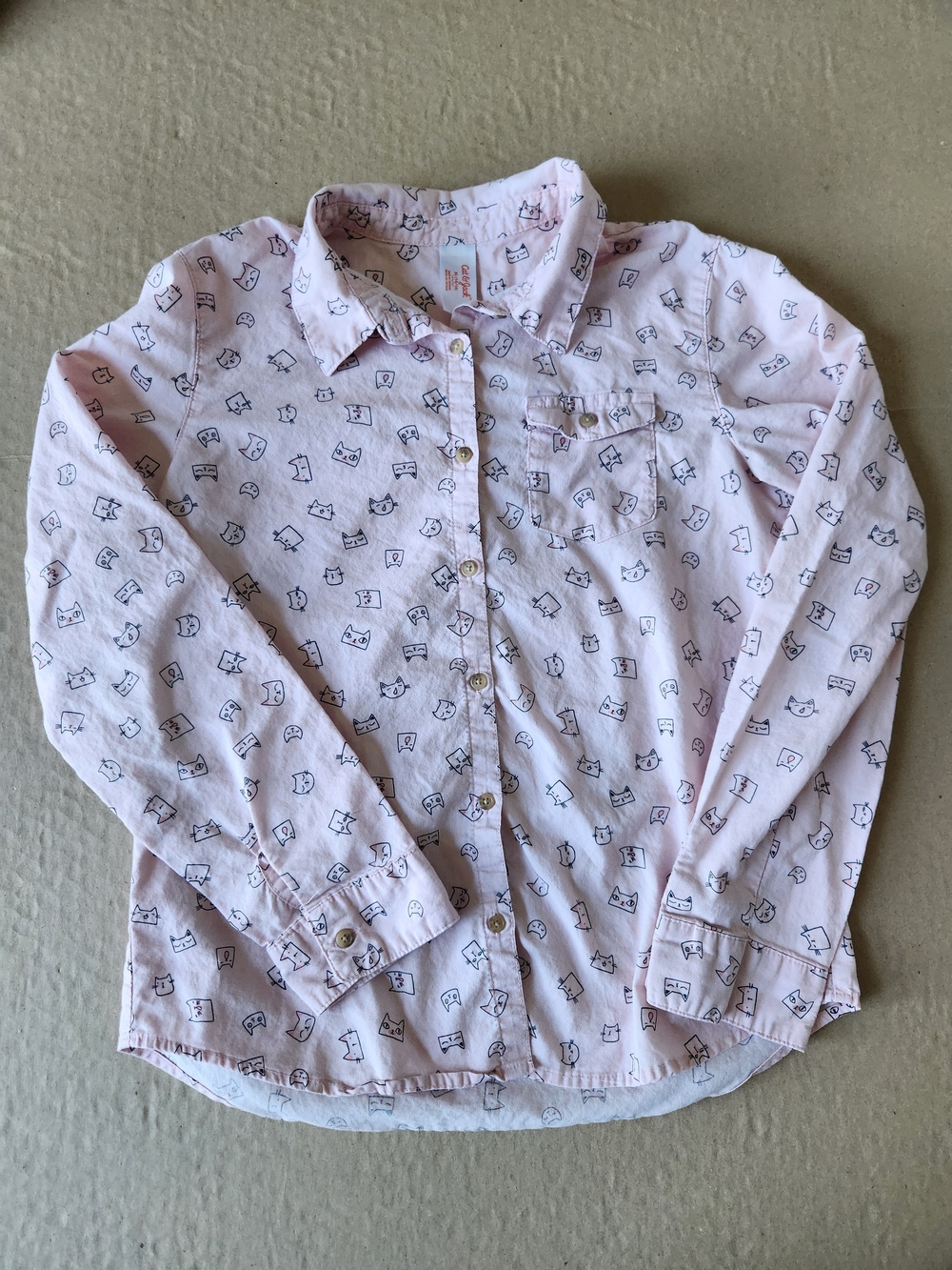 Light Pink Button-Down Shirt with Cat Print